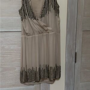 Parker Elegant Beige and Gold Women's Cocktail Dress Size S